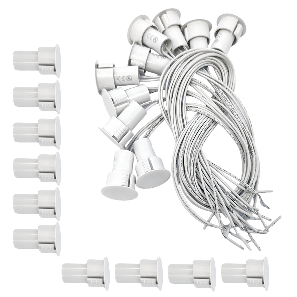 3/4 Inch Recessed Magnetic Contact Sensor with Leads for Alarm Systems Suitable for Steel Doors - White (Pack of 10)