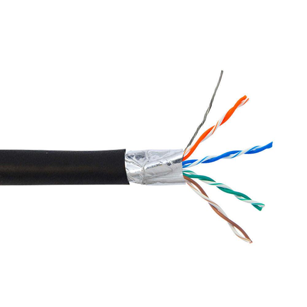 1000ft 4 Pair CAT5E 350Mhz Shielded FTP Solid UV / Direct Burial Bulk Cable - Black