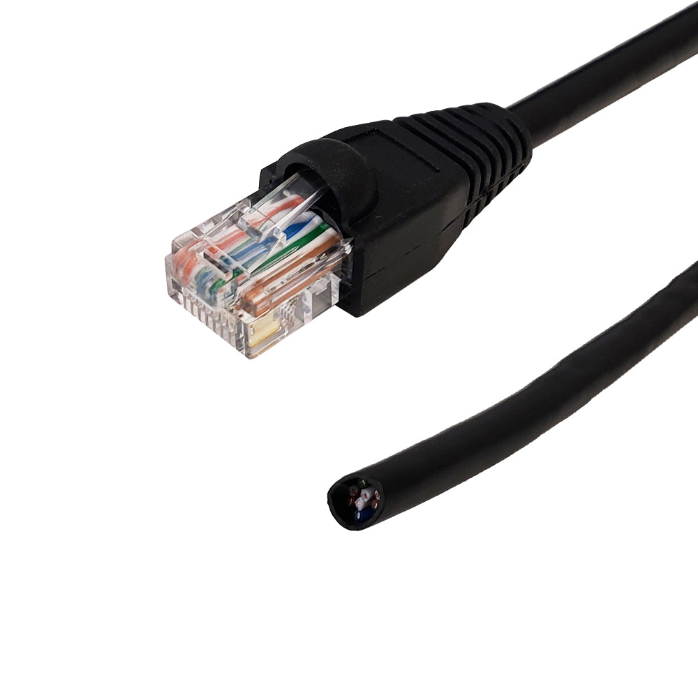 RJ45 to Blunt CAT5E Solid UTP Gel Filled Outdoor UV Direct Burial Pigtail Cable - Black