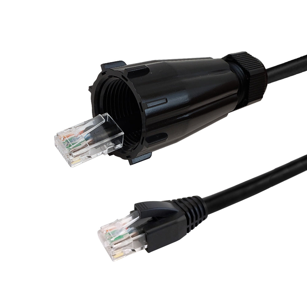RJ45 Male with IP68 Shroud to RJ45 CAT6A UTP Outdoor UV / Direct Burial Patch Cable - Black