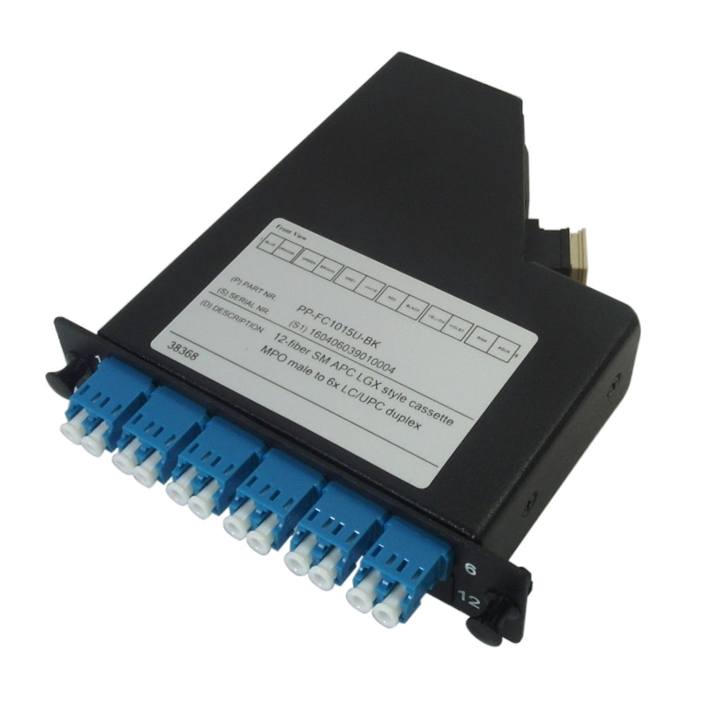 12-Fiber Singlemode LGX Style Cassette MPO Male to 6x LC/UPC Duplex