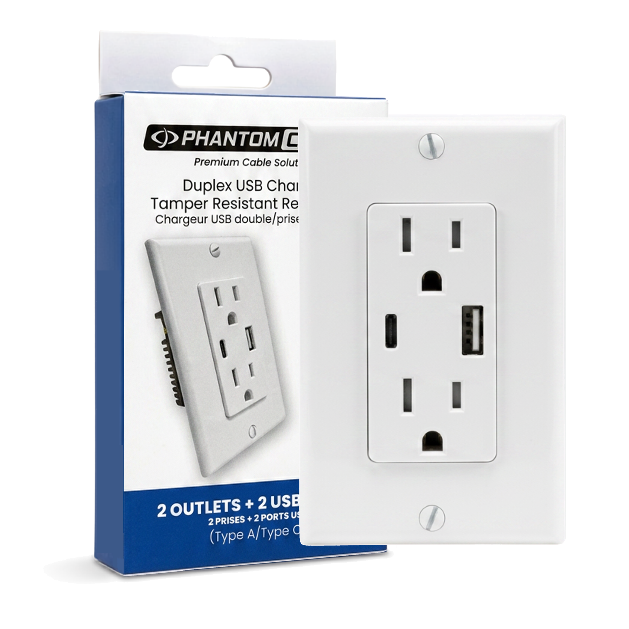 Tamper Resistant Duplex Power Receptacle With Type-A & Type-C USB Ports