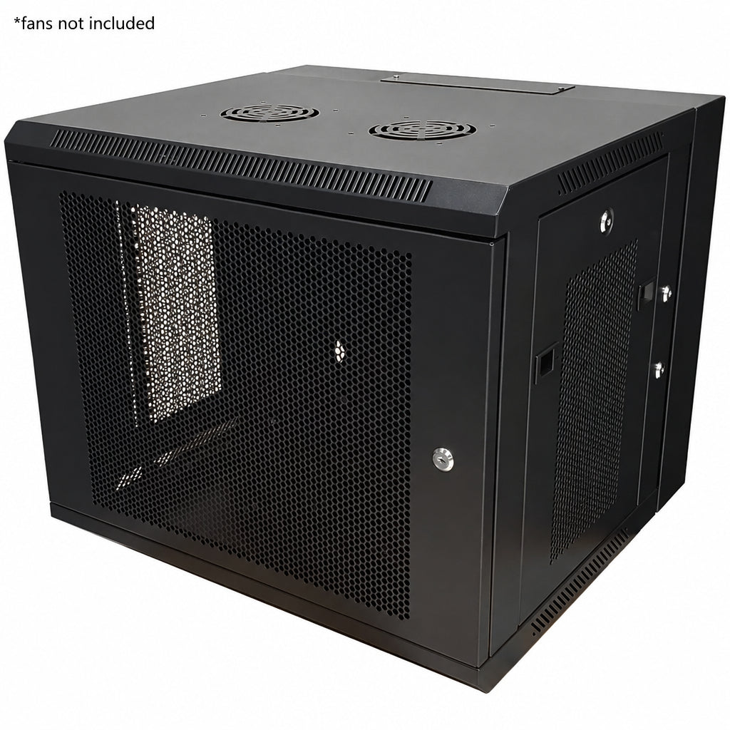 Wall Mount Swing Cabinet 9U x 18.5" Usable Depth - Perforated Doors - Black