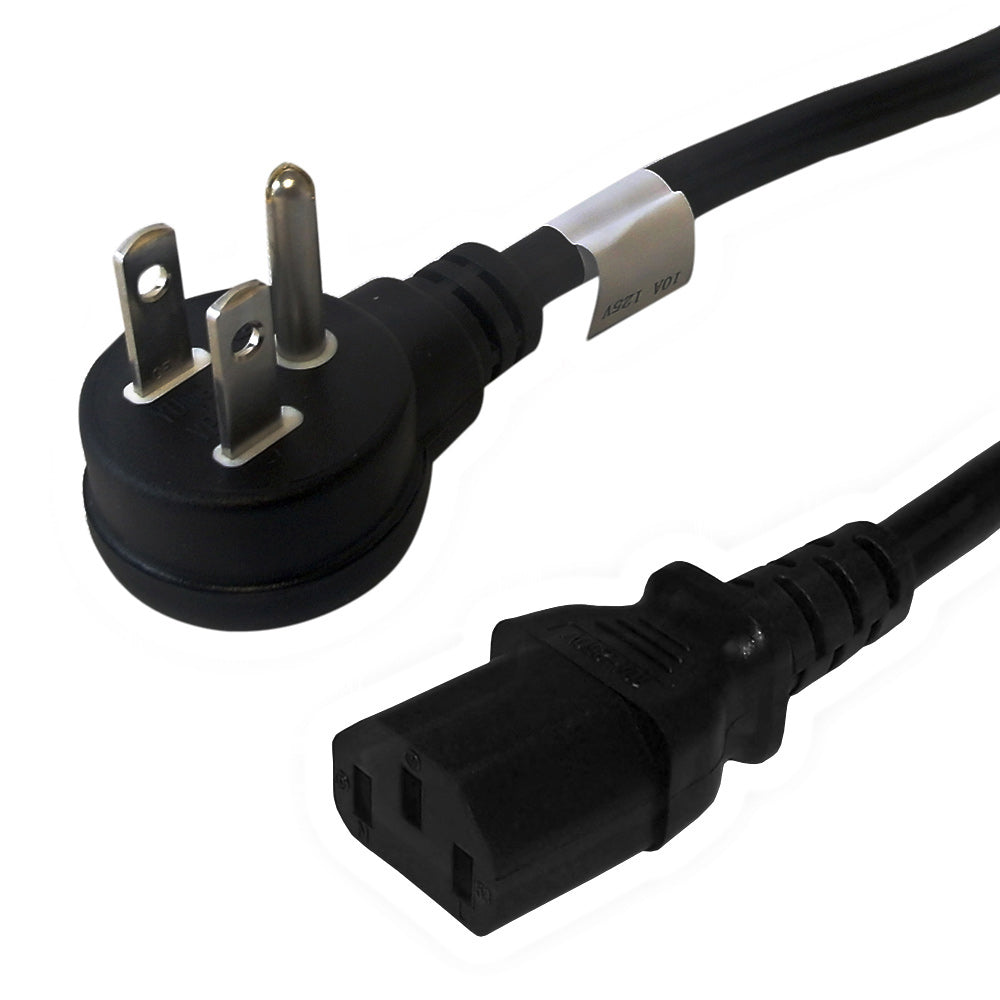 NEMA 5-15P Down Angle to IEC C13 Power Cable - SJT Jacket - 18AWG (10A 125V)