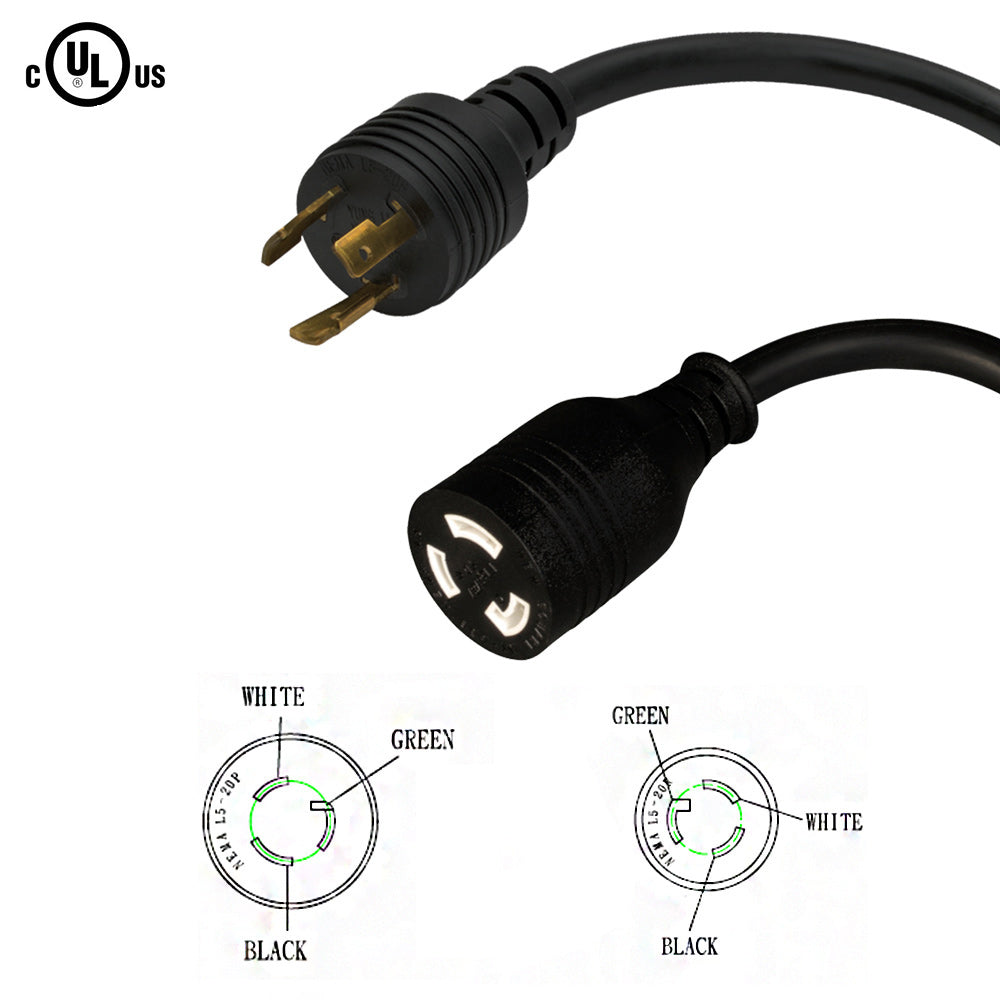 NEMA L5-20P to NEMA L5-20R Power Cable - 12AWG - SJT Jacket