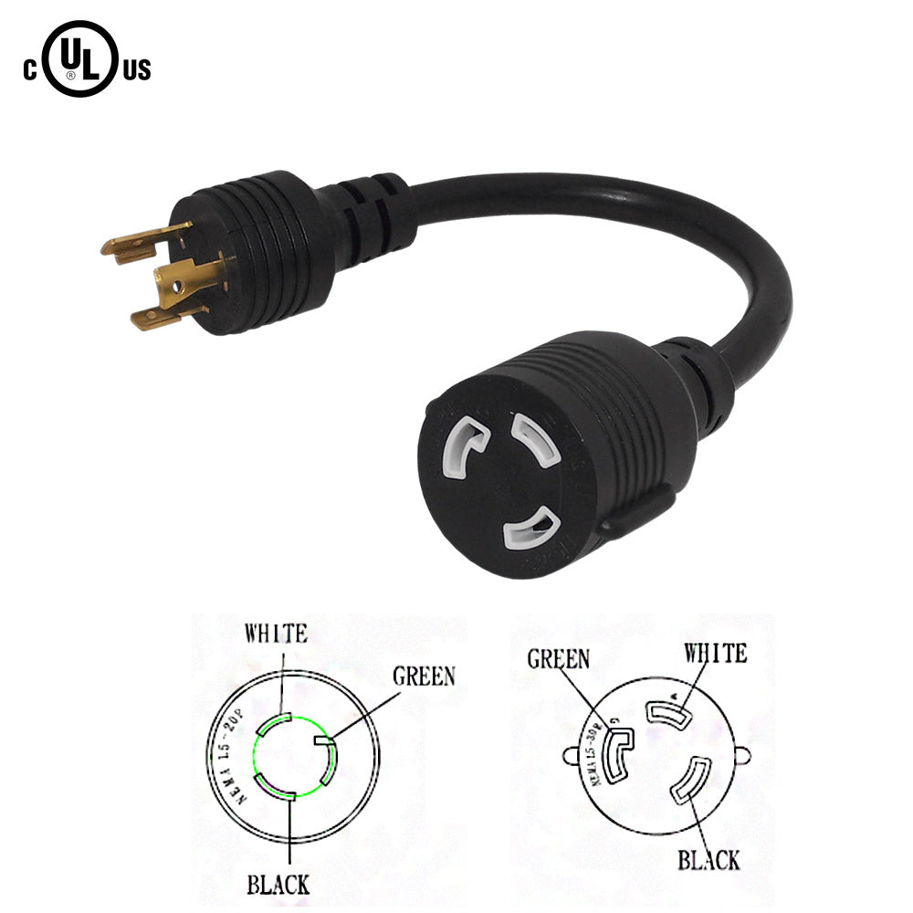 1ft NEMA L5-20P to NEMA L5-30R Power Cable - 12AWG - SJT Jacket
