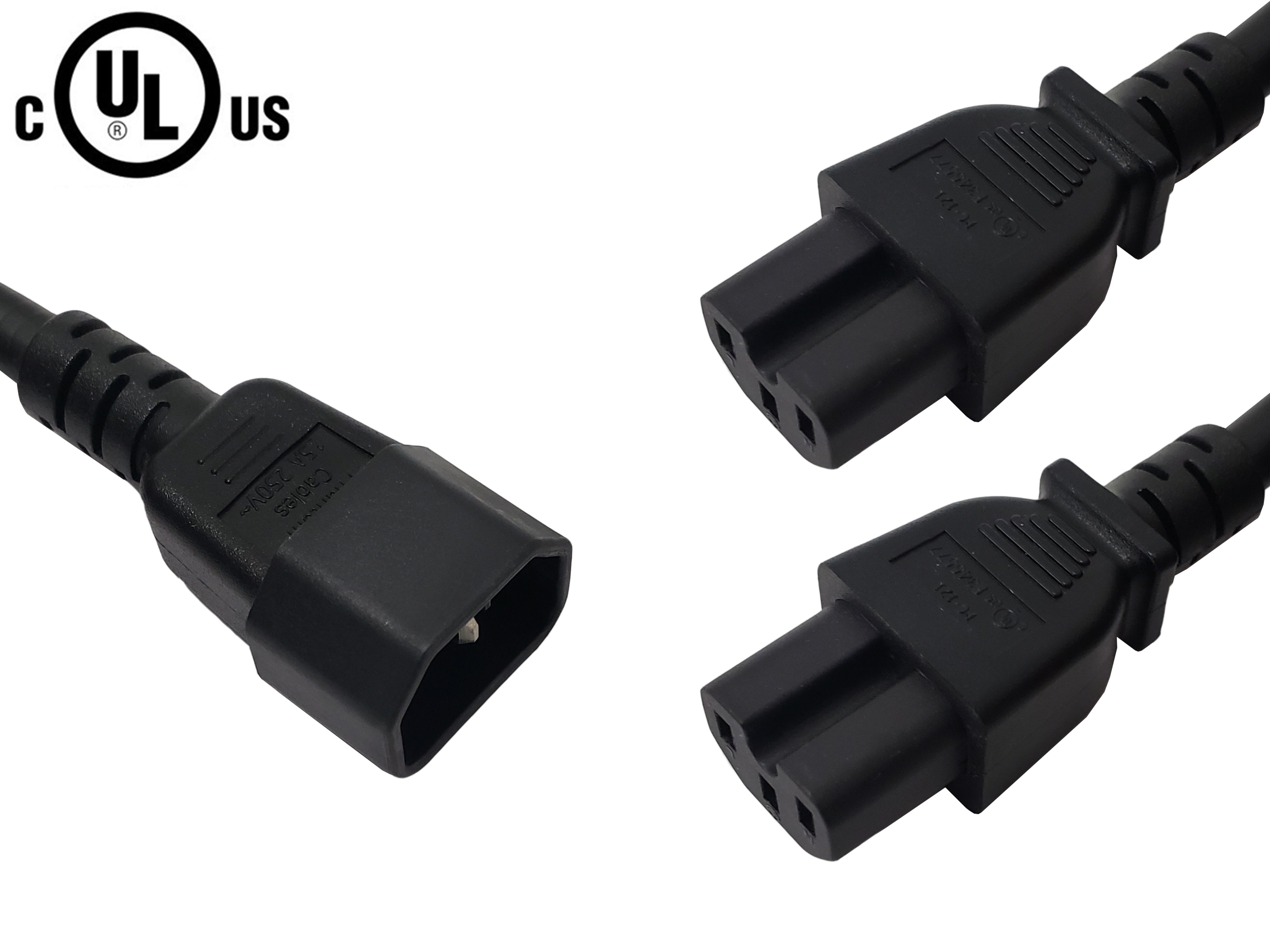 IEC C14 to 2x IEC C15 Power Splitter Cable - SJT