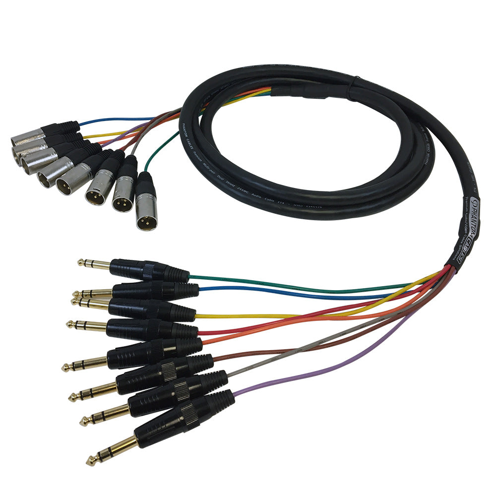 Premium Phantom Cables TRS Male to XLR Male Balanced Analog 8-Channel Snake Cable