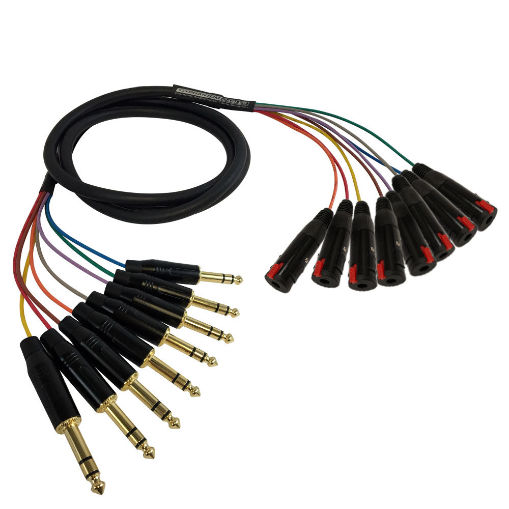 Premium Phantom Cables 1/4 Inch TRS Male to 1/4 Inch TRS Female Balanced Analog 8-Channel Snake Cable
