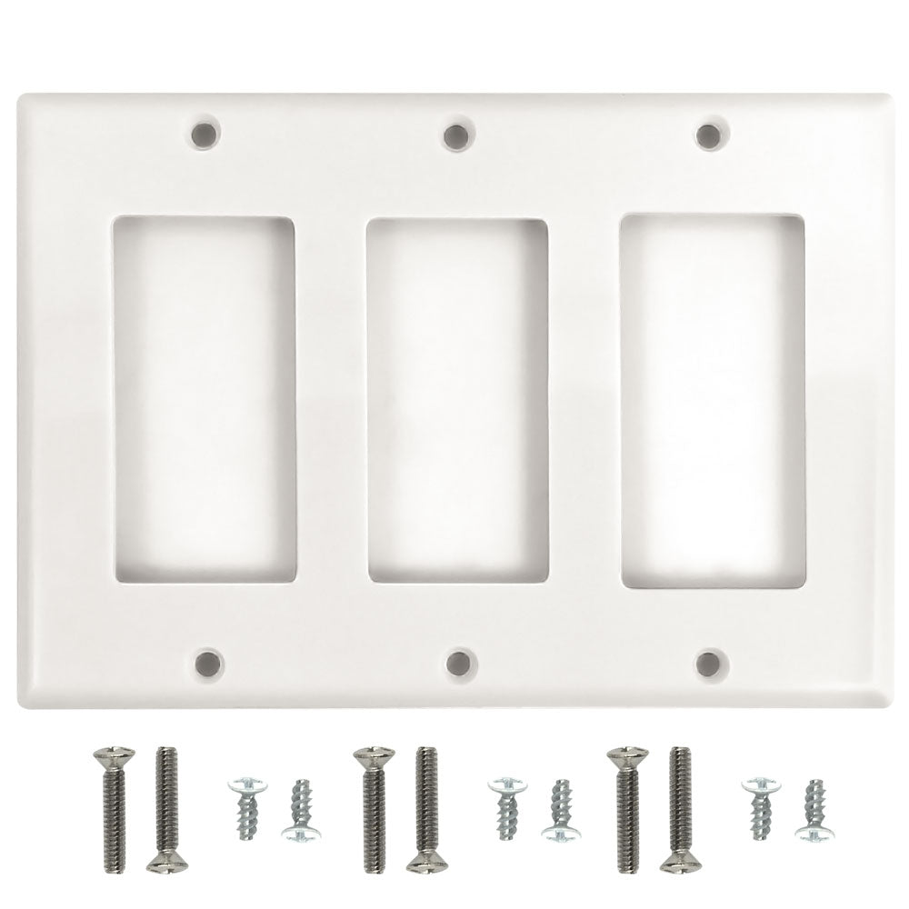 Decora Triple Gang Wall Plate - White