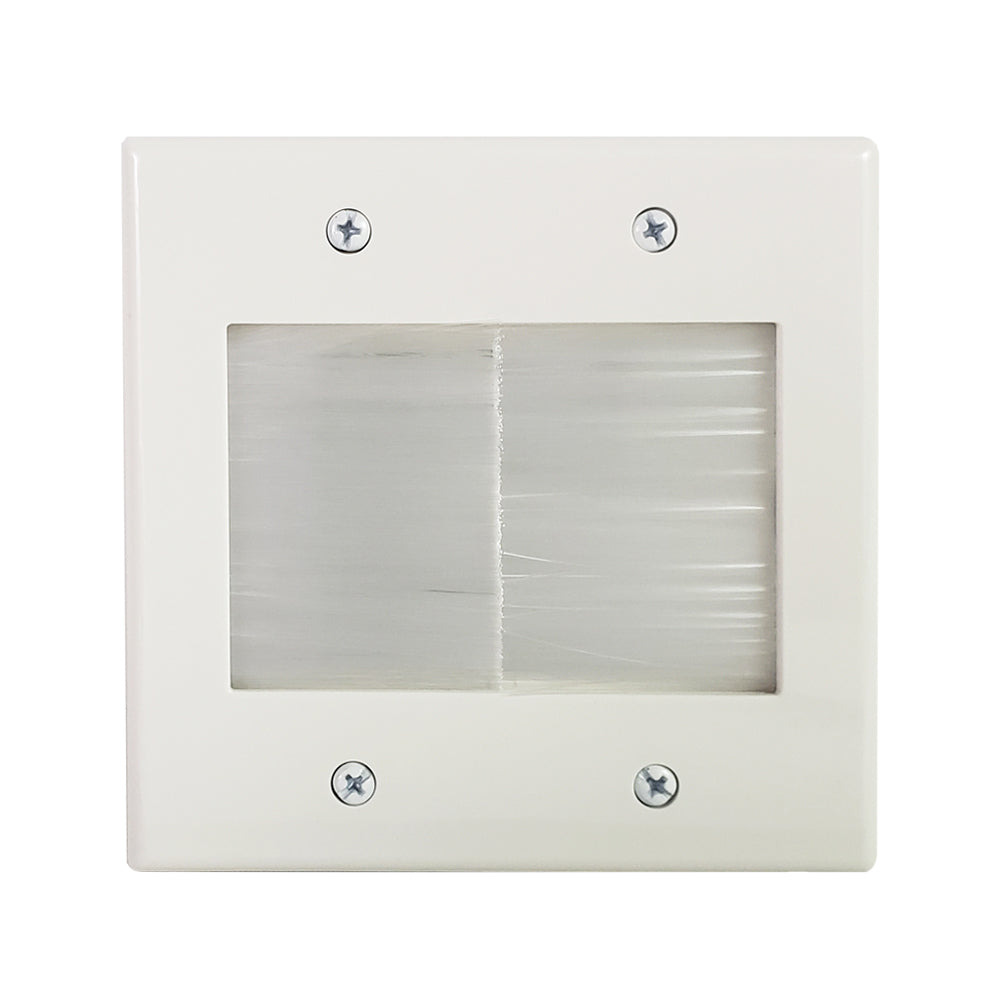 Cable PassThrough Wall Plate Brush Style with Wall Clip Double Ga