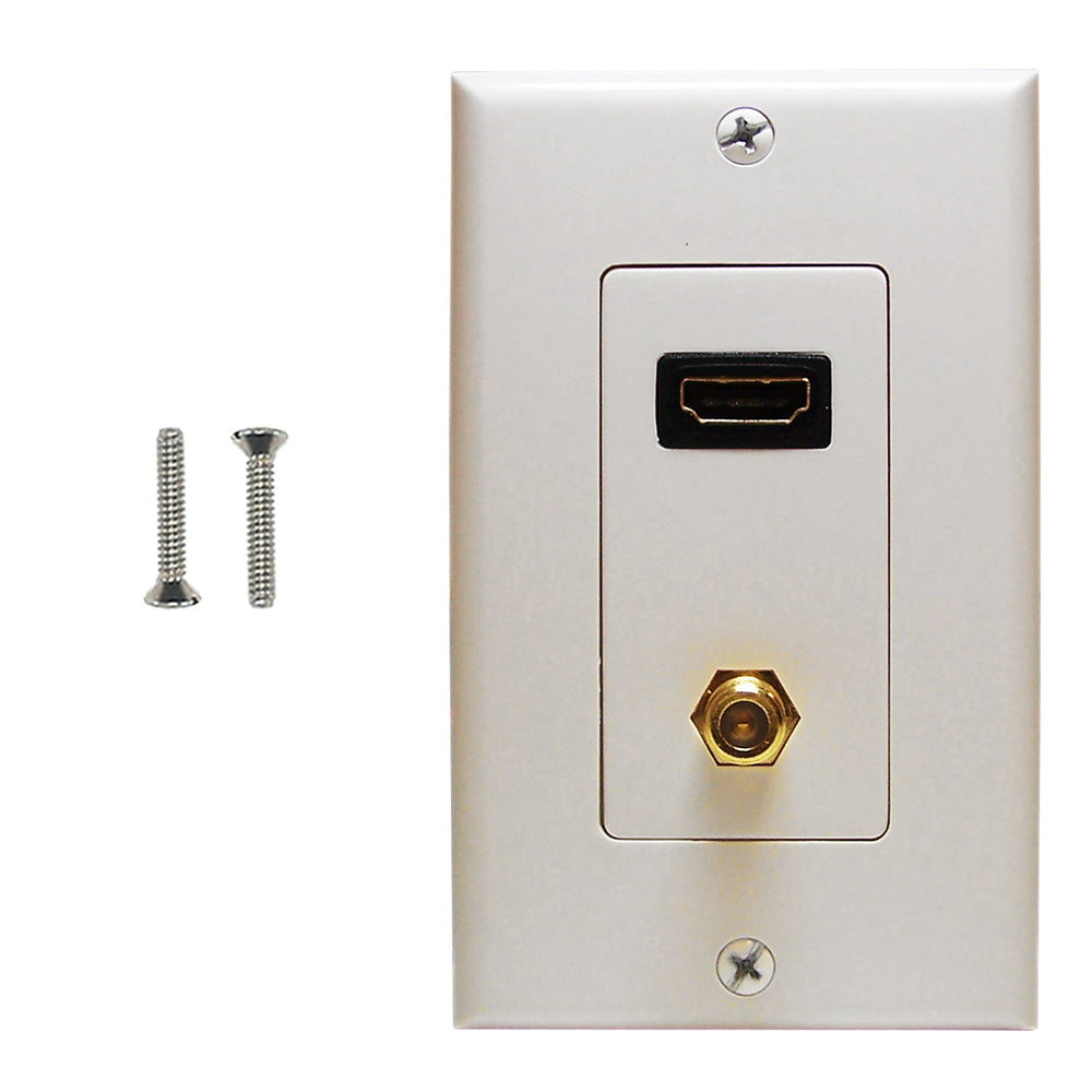 1-Port HDMI + 1-Port F-Type Wall Plate Kit Decora White
