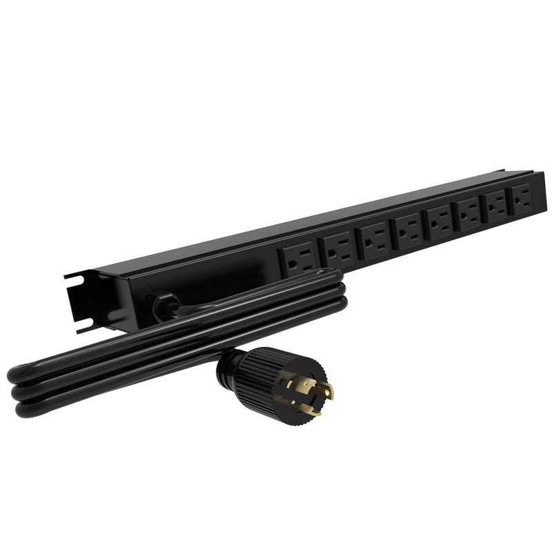 Hammond 19 Inch 8 Outlet Horizontal Rack Mount Power Strip - 6ft Cord, 5-15P Plug, 5-15R Rear Receptacles with On/Off Switch