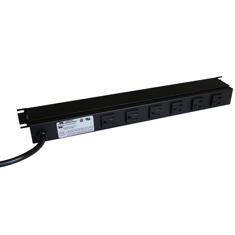 Hammond 19 Inch 8 Outlet Horizontal Rack Mount Power Strip - 6ft Cord, 5-15P Plug, 5-15R Rear Receptacles with On/Off Switch