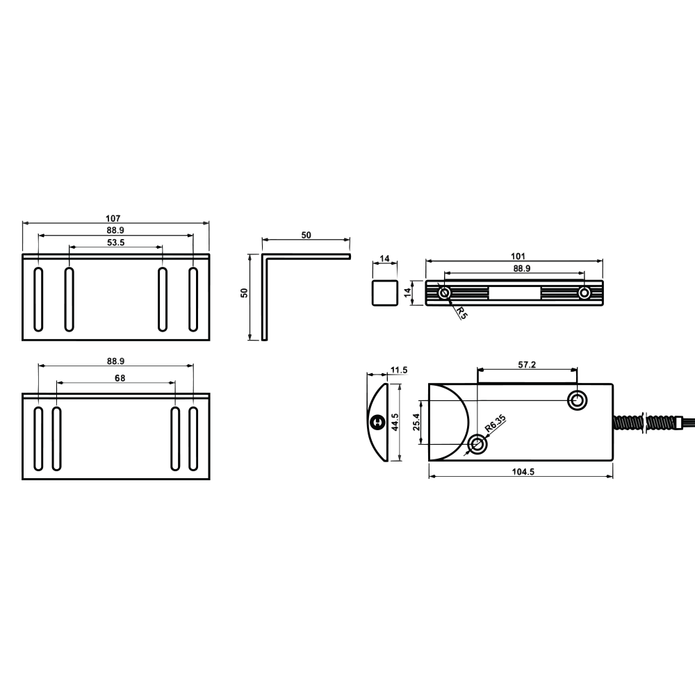 Armored Overhead Magnetic Contact Sensor with L Bracket for Alarm Systems - SPDT