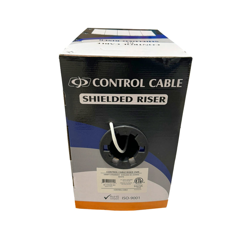 1000ft 6C 22AWG Stranded Control Cable - CMR Shielded - White