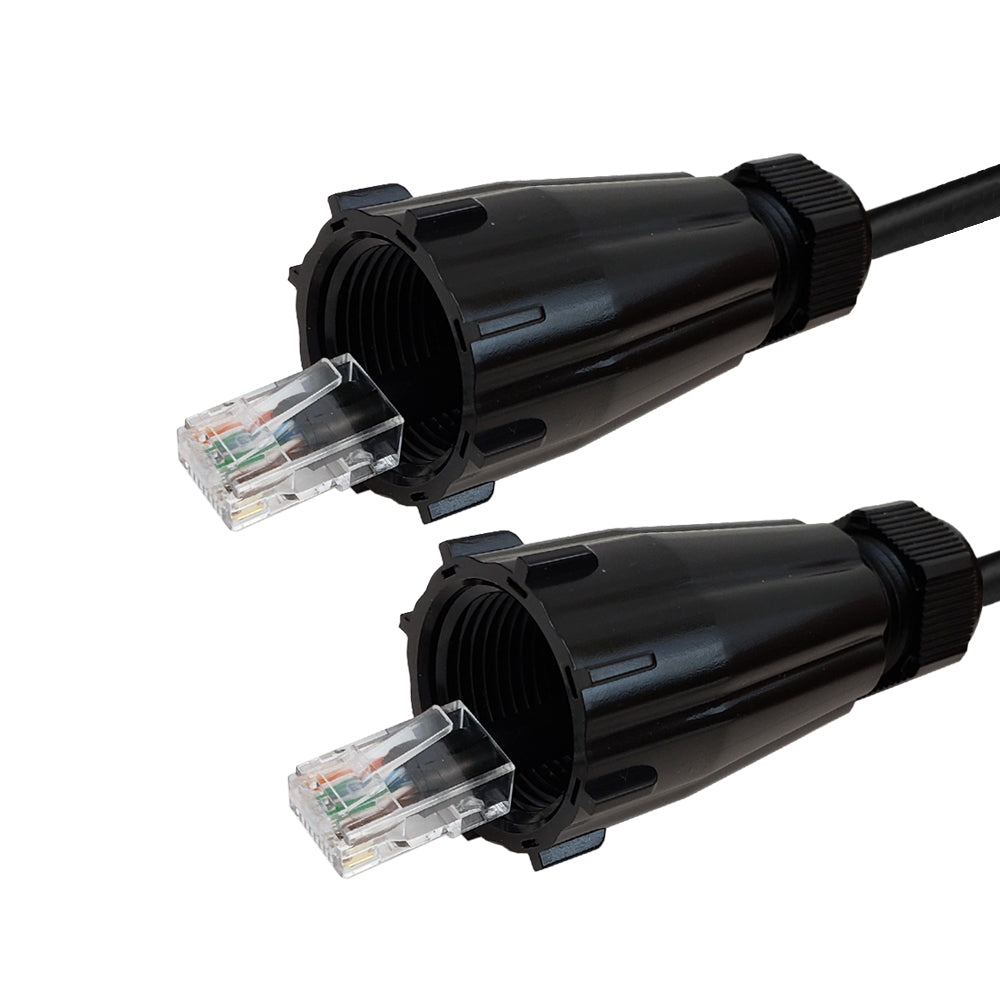 RJ45 Male with IP68 Shroud to RJ45 Male with IP68 Shroud CAT6 UTP Outdoor UV / Direct Burial Patch Cable - Black