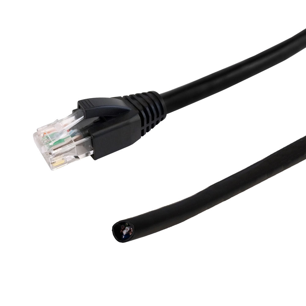 RJ45 to Blunt CAT6 Solid UTP Outdoor UV Direct Burial Pigtail Cable - Black