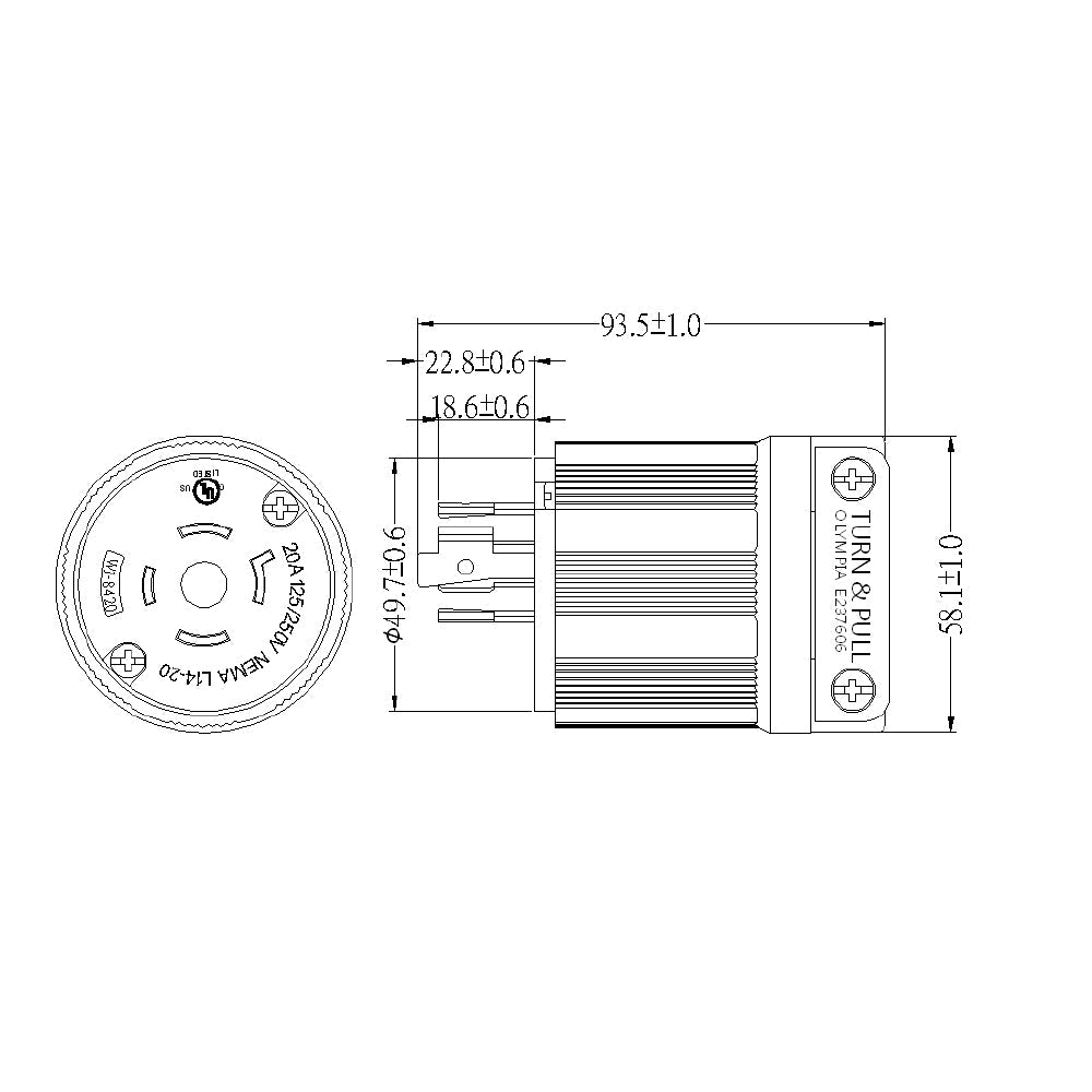 L14-20P Power Cord Connector - Screw on
