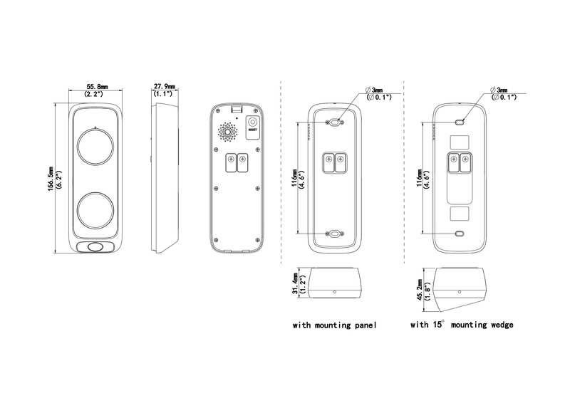 3MP Dual Camera Video Doorbell - WiFi - IR - IP65 - WHITE