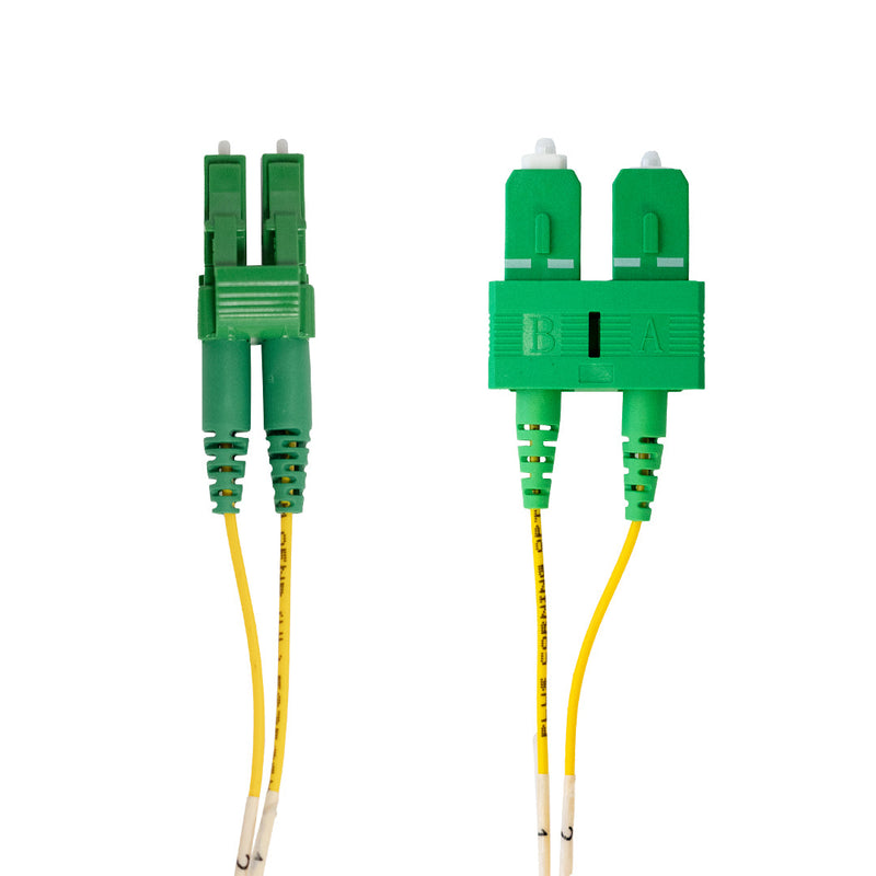 OS2 Singlemode Duplex LC/APC to SC/APC 9 Micron - Fiber Optic Patch Cable - 1.2mm Jacket - OFNR