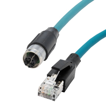 M12 8-pin X-Code Female to RJ45 Male CAT6A SF/UTP PUR Jacket Drag Chai