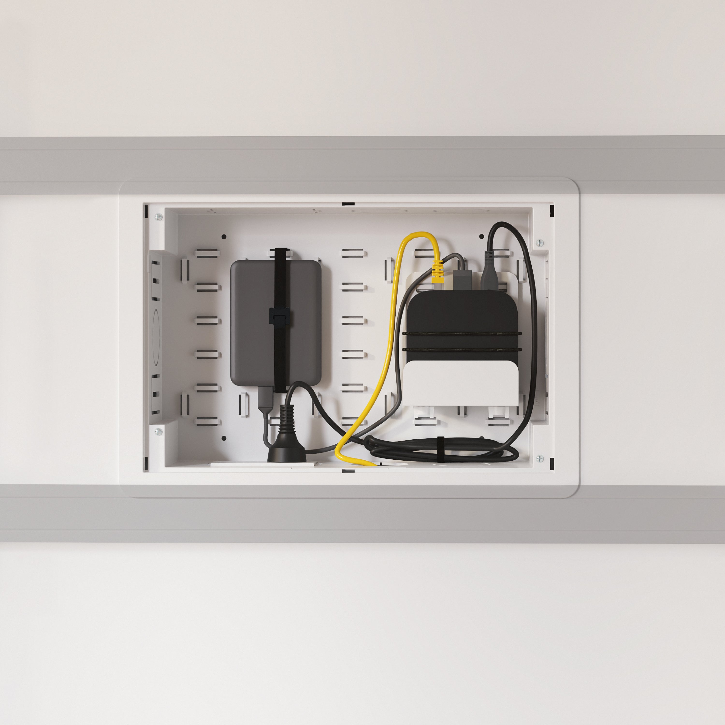 In-wall Media Enclosure Box with Cover 15.7" x 10.9" x 3.9" - One Device Holder - White