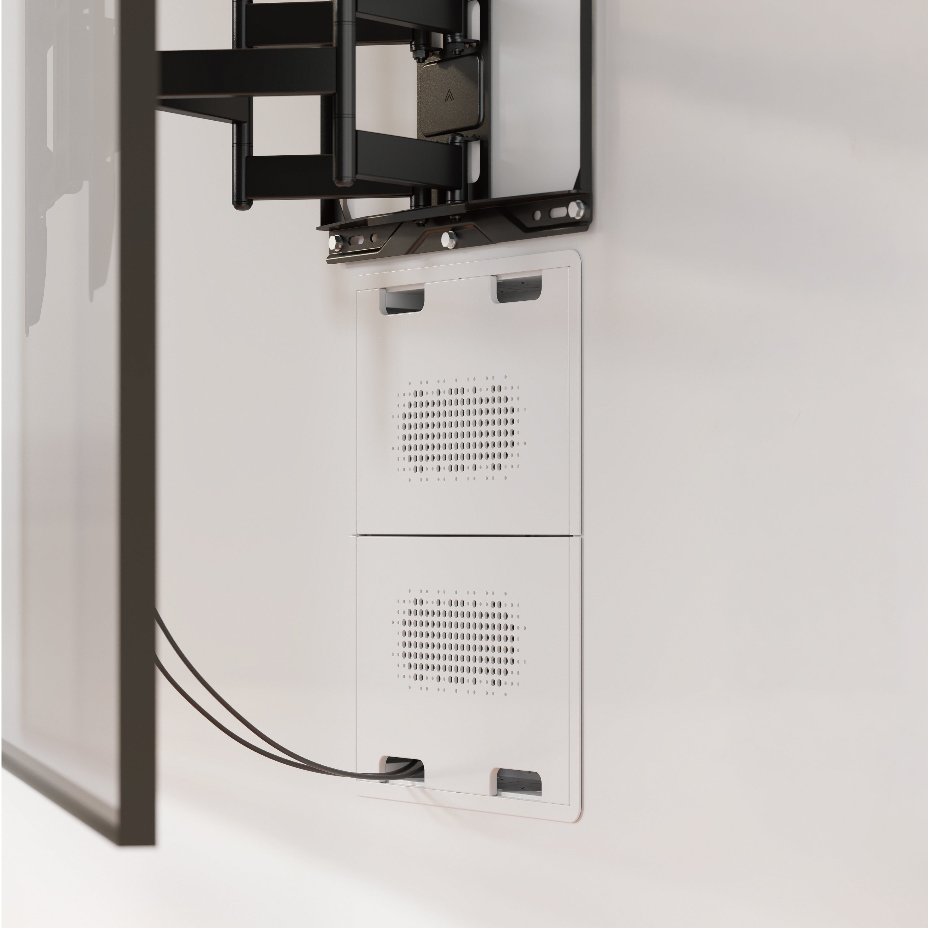 In-wall Media Enclosure Box with Cover 19.7" x 15.2" x 3.9" - Two Device Holders - White