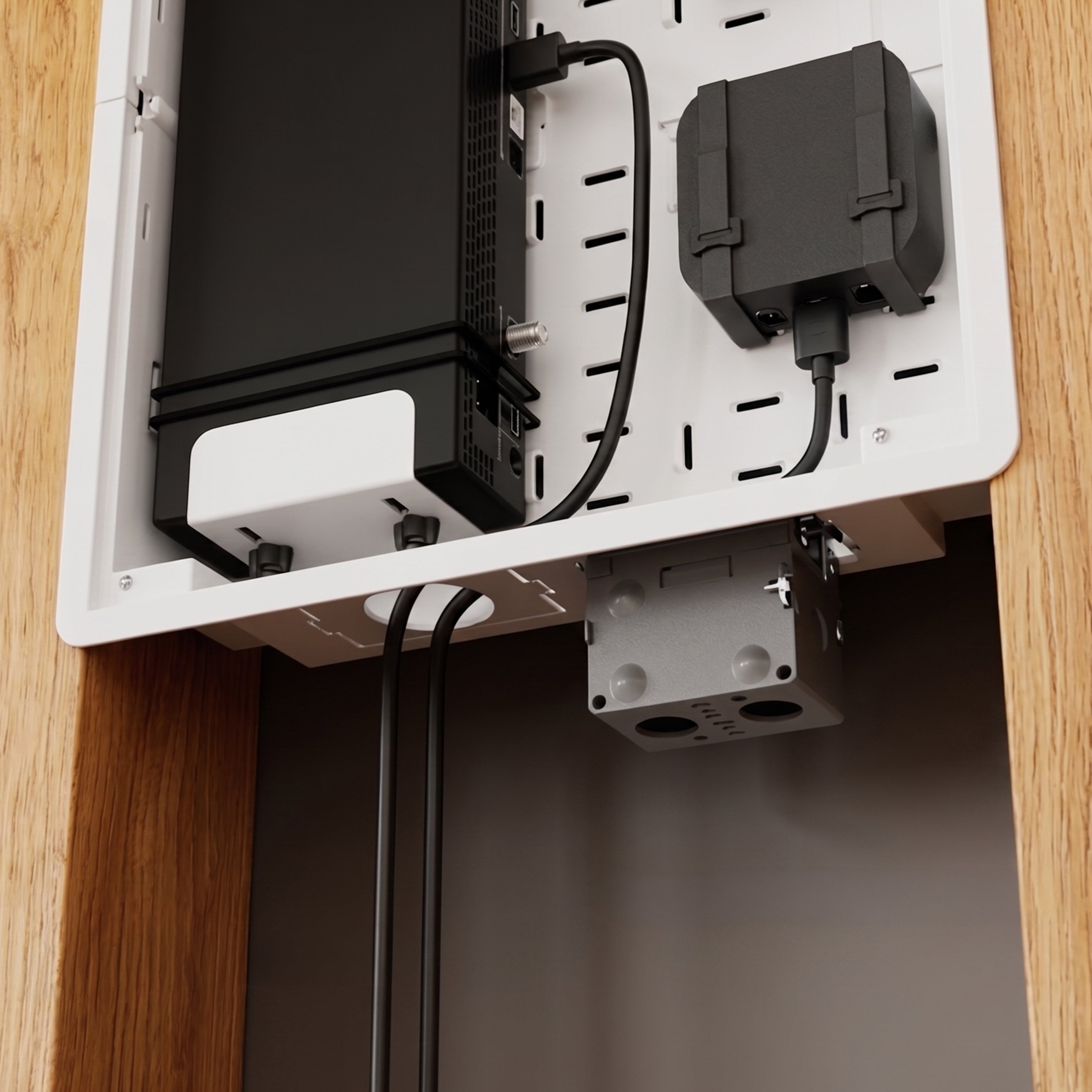 In-wall Media Enclosure Box with Cover 15.7" x 10.9" x 3.9" - One Device Holder - White