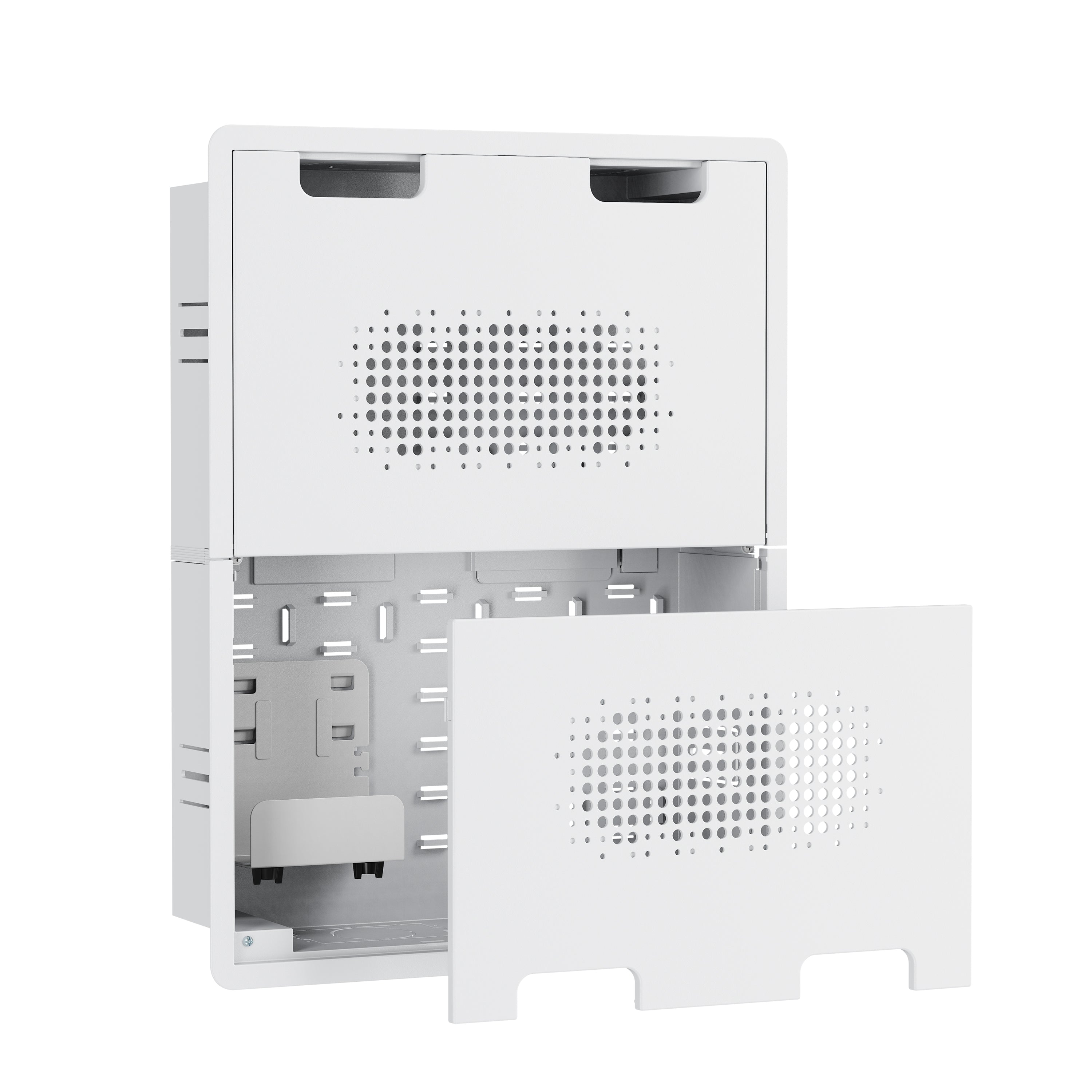 In-wall Media Enclosure Box with Cover 19.7" x 15.2" x 3.9" - Two Device Holders - White
