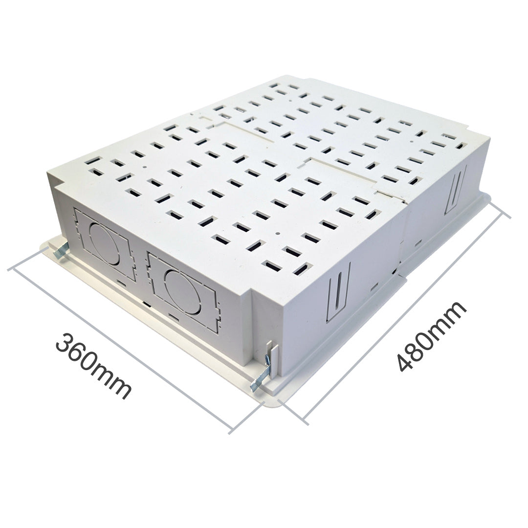 In-wall Media Enclosure Box with Cover 19.7" x 15.2" x 3.9" - Two Device Holders - White