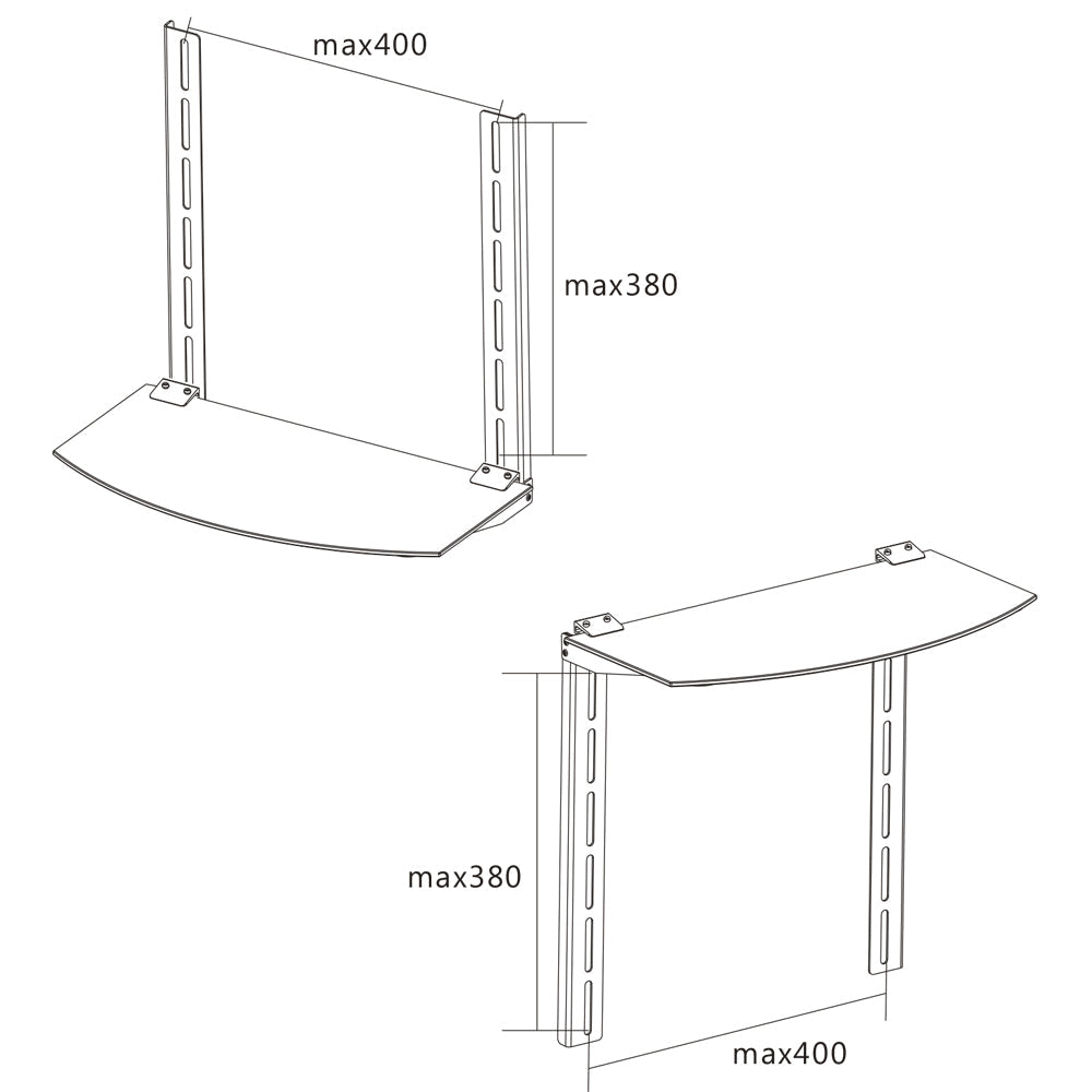 Media Player TV/Bracket Mount Shelf, Glass - Black