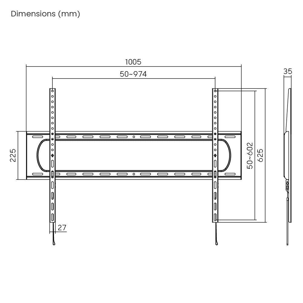 Fixed TV Wall Mount Bracket for Flat and Curved LCD/LEDs - Fits Sizes 60-120 inches - Maximum VESA 900x600