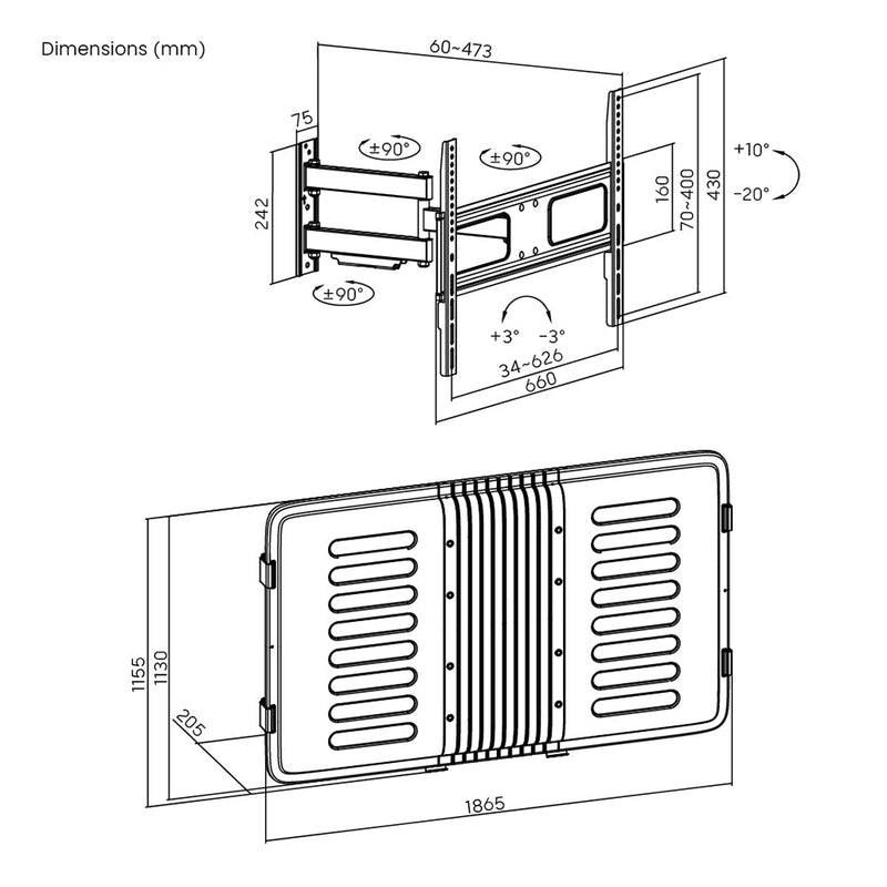 Swivel & Tilt Mount Outdoor TV Enclosure - Fits Sizes 55 to 75 inches - Maximum VESA 600x400