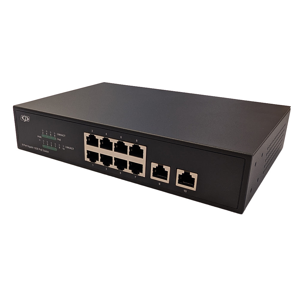 8-Port Gigabit PoE+ Unmanaged 1U Switch + 2-Port RJ45 60W