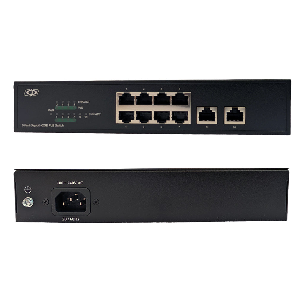 8-Port Gigabit PoE+ Unmanaged 1U Switch + 2-Port RJ45 60W