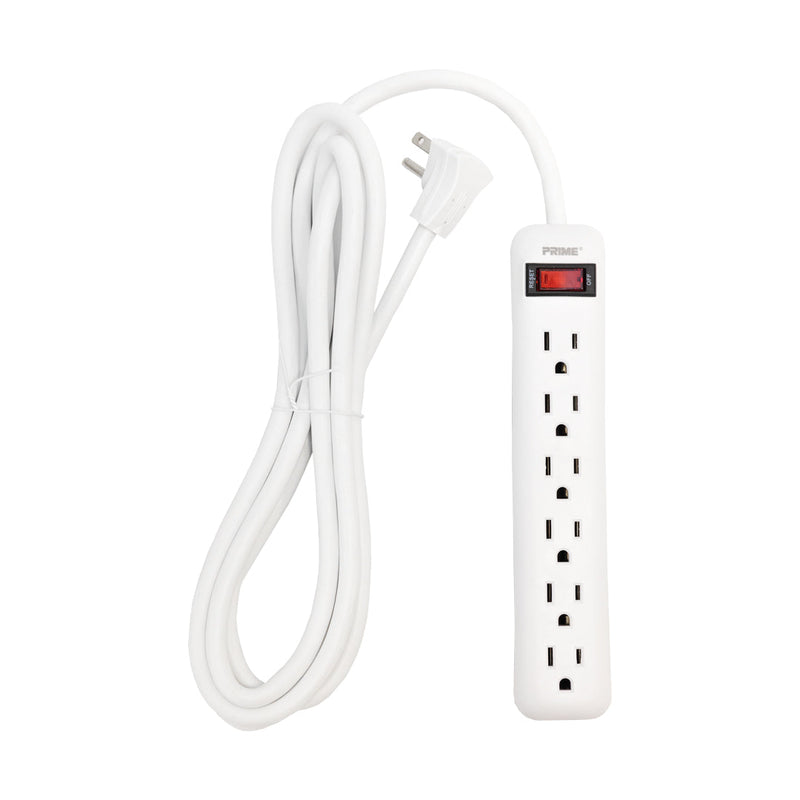 6 Outlet Power Strip - 8ft Cord, Down Angle Plug - White