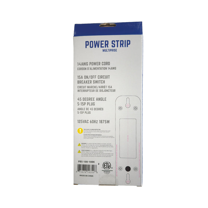 6 Outlet Power Strip - 45 Degree Angle 5-15P Plug - Black