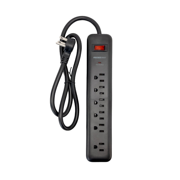 6 Outlet 900J Surge Protector - 45 Degree Angle 5-15P Plug – Circuit Breaker - Black