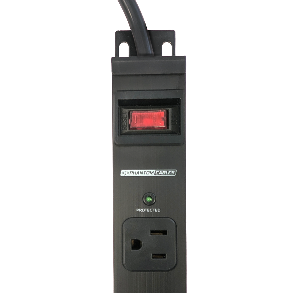 8 Outlet Surge Protector 2100J - 45 Degree Angle Plug, Metal - Black