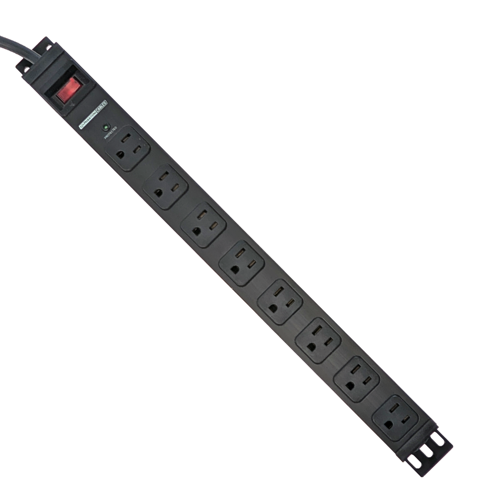 8 Outlet Surge Protector 2100J - 45 Degree Angle Plug, Metal - Black