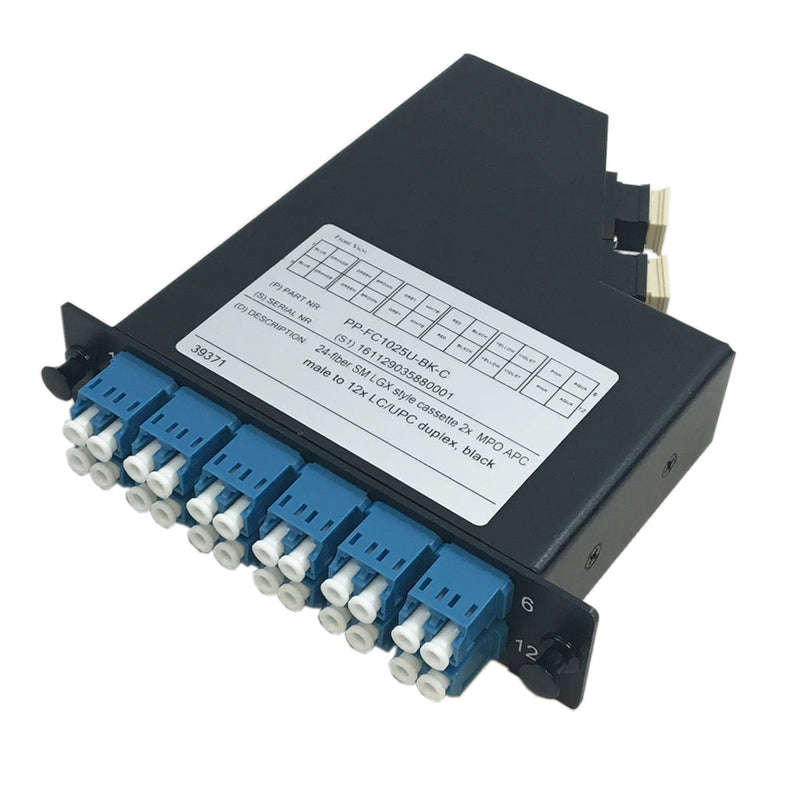 12-Fiber Singlemode LGX Style Cassette MPO Male to 6x LC/UPC Duplex