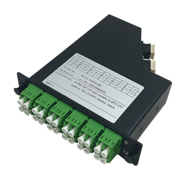 24-Fiber Singlemode LGX Style Cassette 2x MPO APC Male to 12x LC/APC D