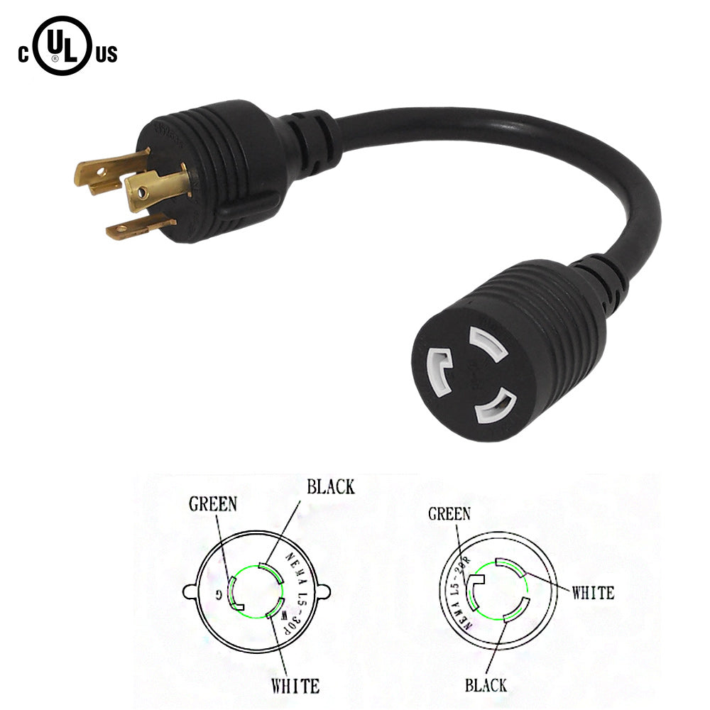 1ft NEMA L5-30P to NEMA L5-20R Power Cable - 12AWG - SJT Jacket