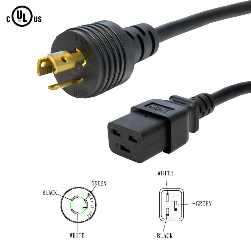 NEMA L5-15P to IEC C19 Power Cable - SJT Jacket