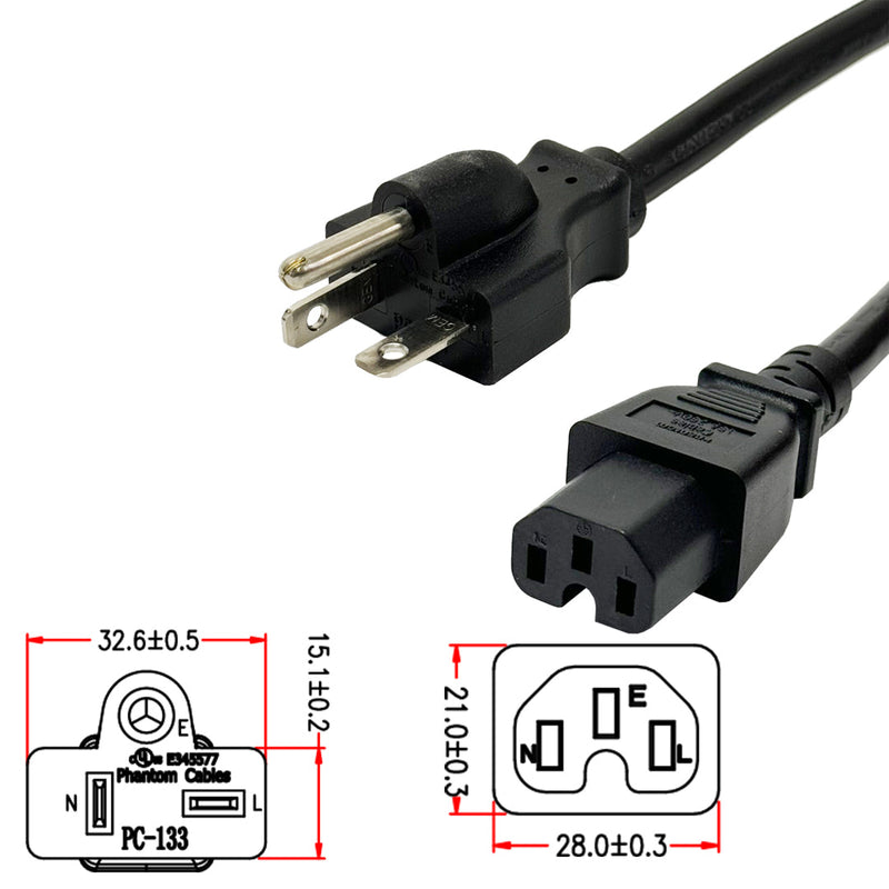 Volex 6ft Notched IEC-C15 Power Cord – 10A 125V, SJT Cable, For Cisco/HP/Microsoft Gear (PS204)