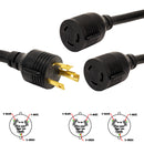 NEMA L6-30P to 2x NEMA L6-30R Splitter - 10AWG (30A 250V) - SJT