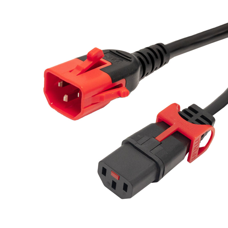 IEC LOCK C13 Slimline to C14 Dual Locking Universal Power Cable - H05VV-F / SJT Jacket - 1.0MM²  / 17AWG