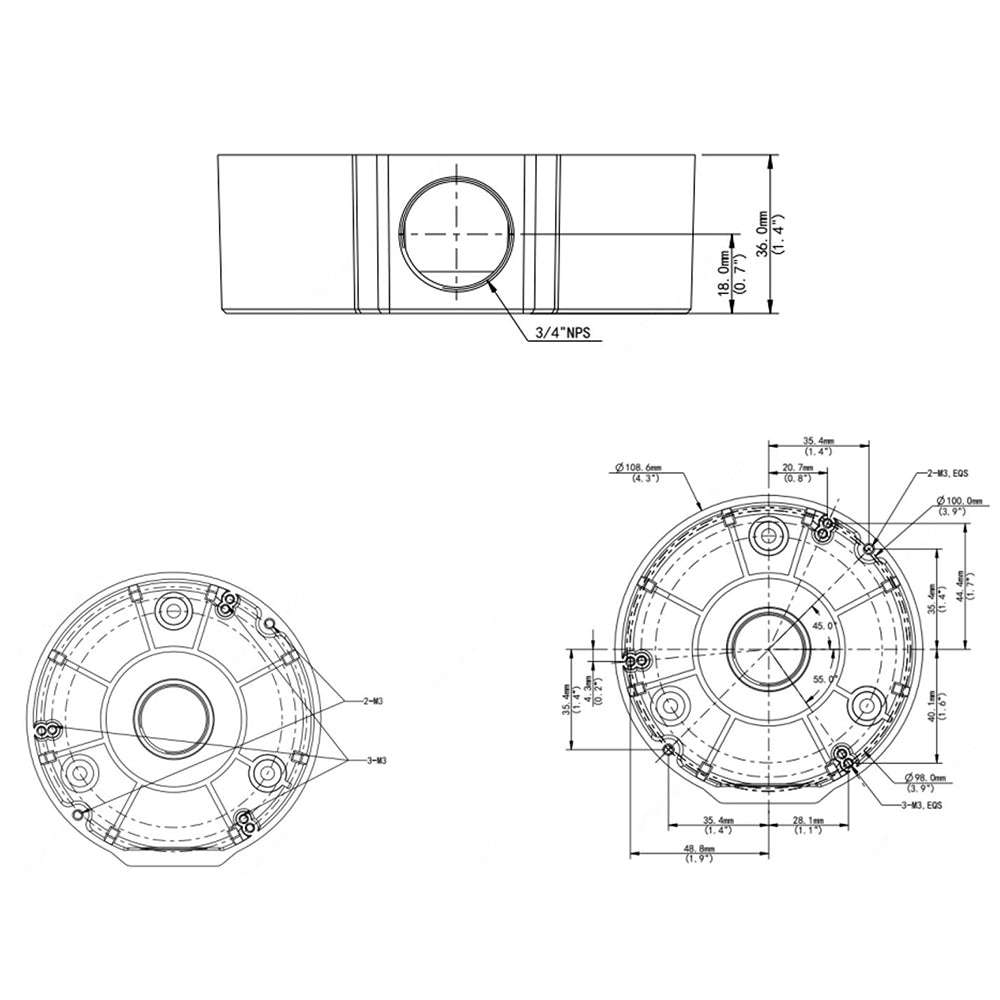 Black Junction Box Mounting Bracket for IP Dome Cameras