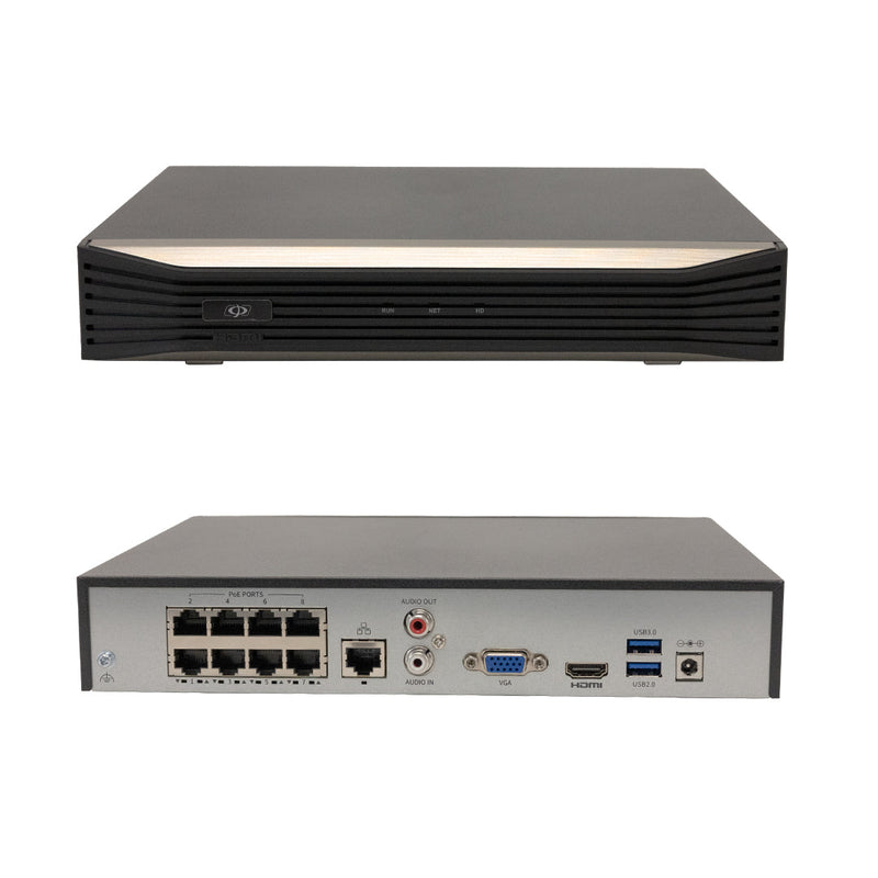 8-Channel IP NVR - 8MP - 4K 80Mbps - 8x PoE - 1x SATA - 1U